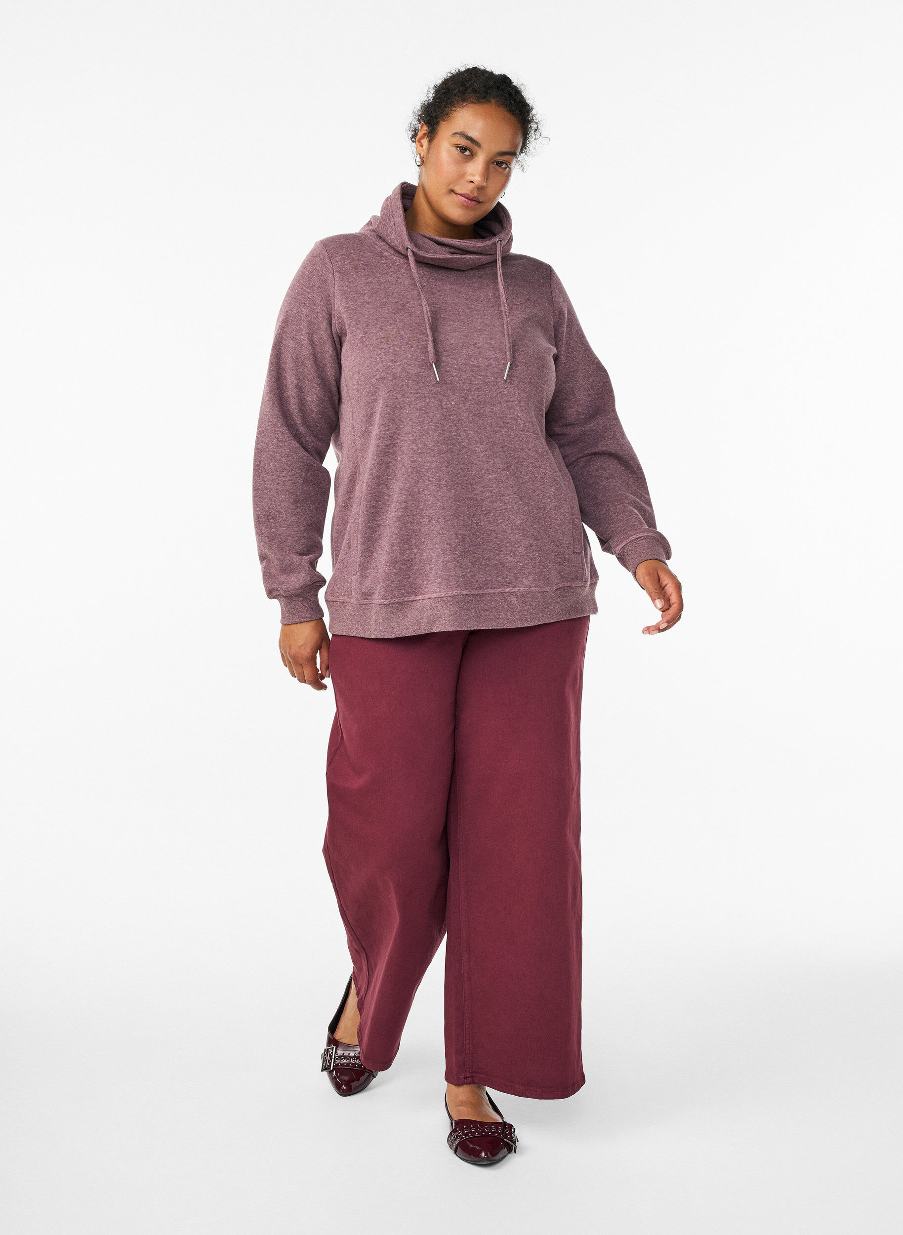 ZizziSweatshirt med h&oslash;j krave og lommer, R&oslash;d, Model image number 1