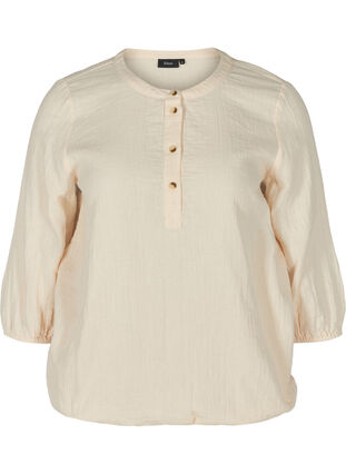 Bomulds bluse med knapper og 3/4 ærmer, Mother Of Pearl, Packshot image number 0