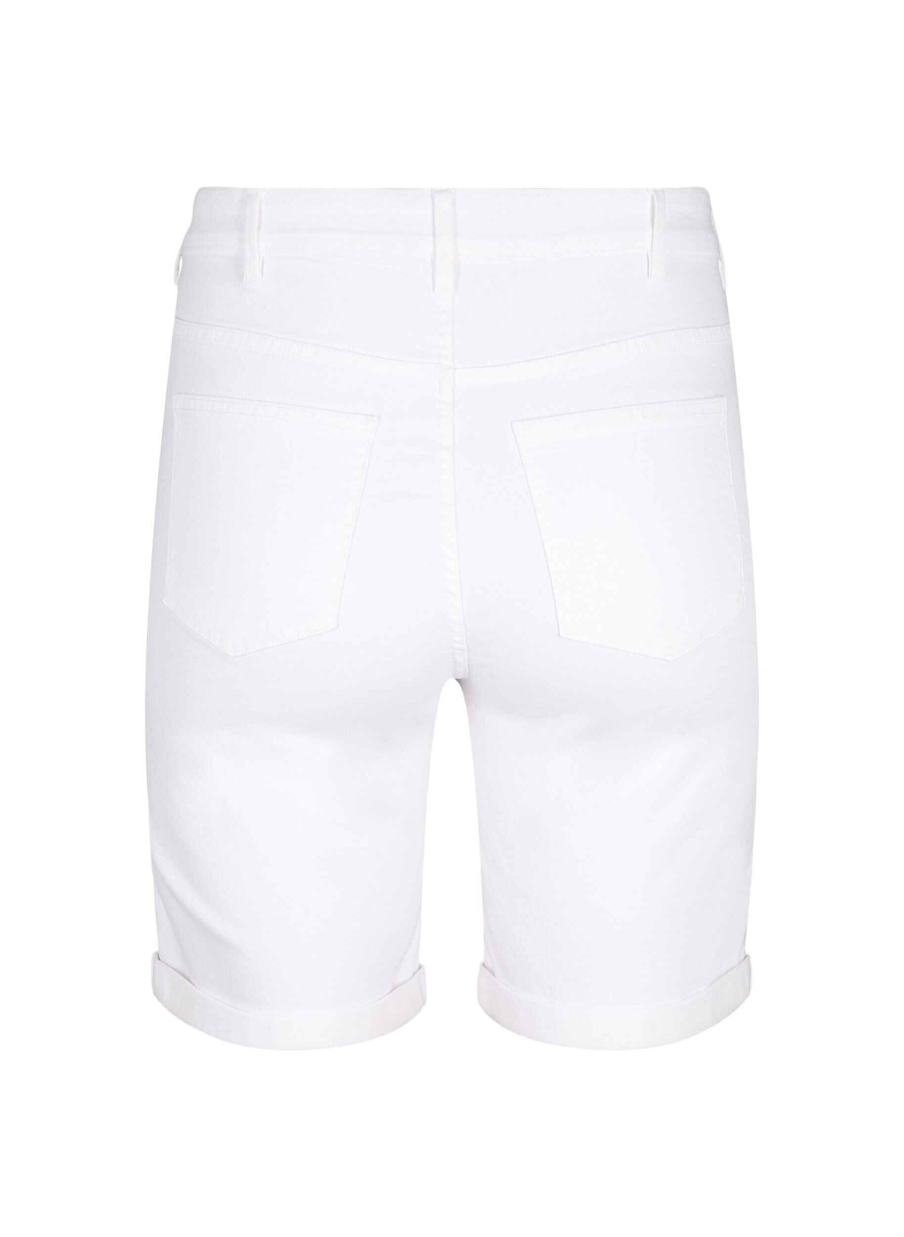 Zizzi T&aelig;tsiddende denimshorts med h&oslash;j talje, Bright White, Packshot image number 1
