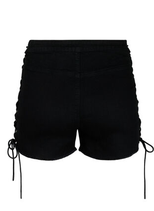 Ripped denim shorts med snøre, Black Denim, Packshot image number 1