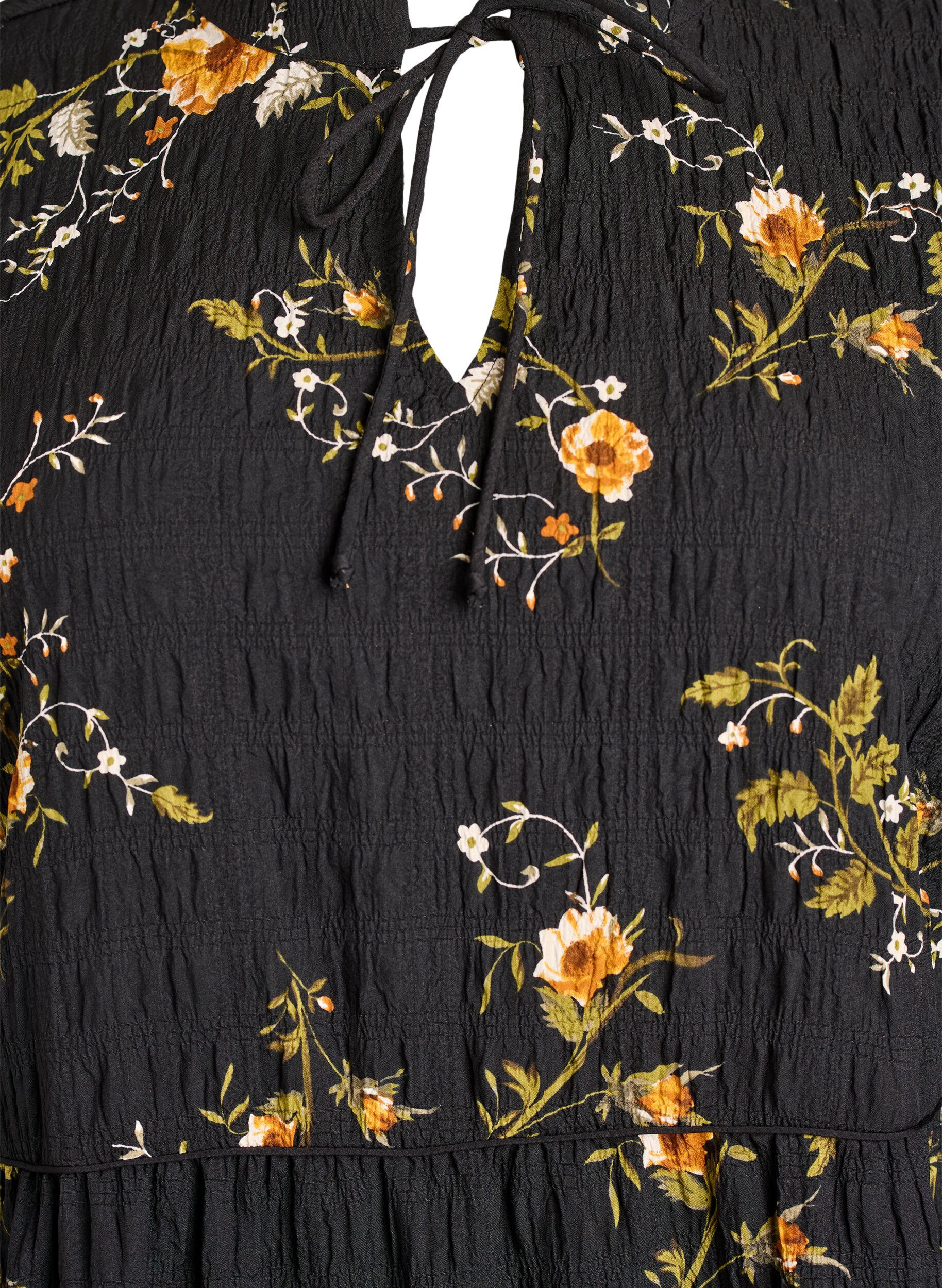ZizziKjole med blomsterprint og bindeb&aring;nd, Sort, Packshot image number 2