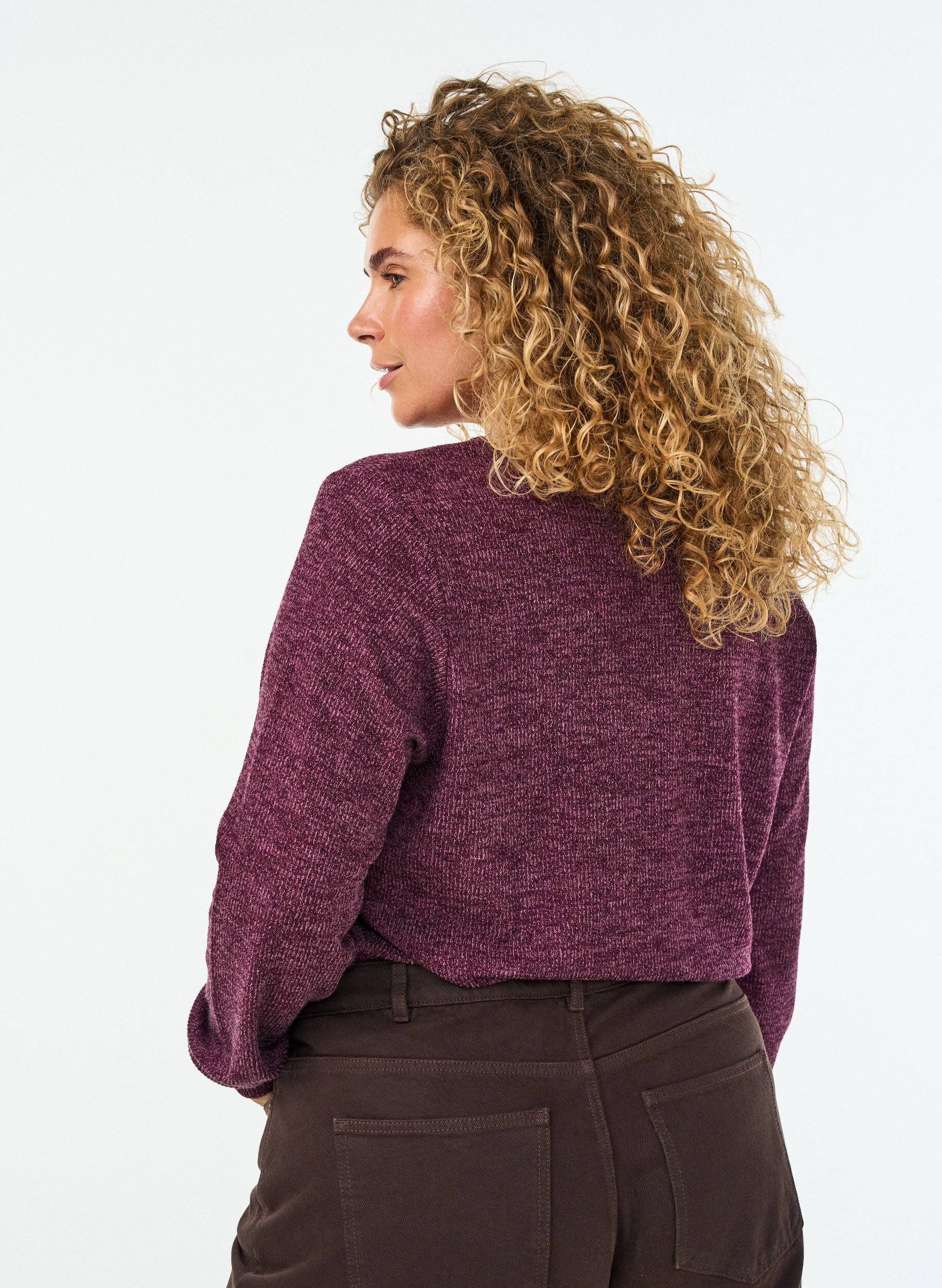 ZizziJerseybluse med V-hals og lange &aelig;rmer, M&oslash;rk Bordeaux, Model image number 2