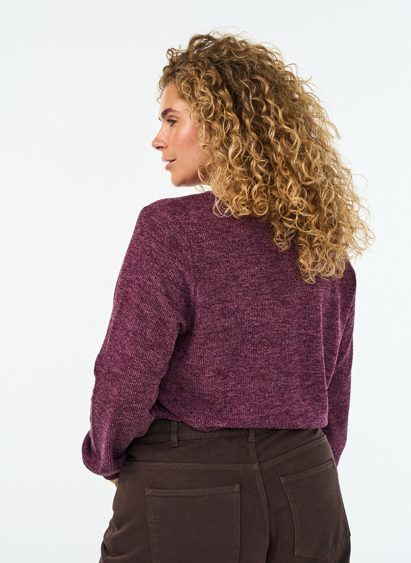 Jerseybluse med V-hals og lange &aelig;rmer, M&oslash;rk Bordeaux, Model image number 2
