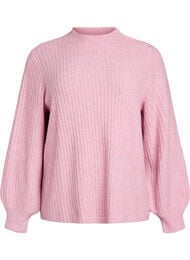 Ribstrikket sweater med ballon&aelig;rmer og knapper, Lyser&oslash;d
