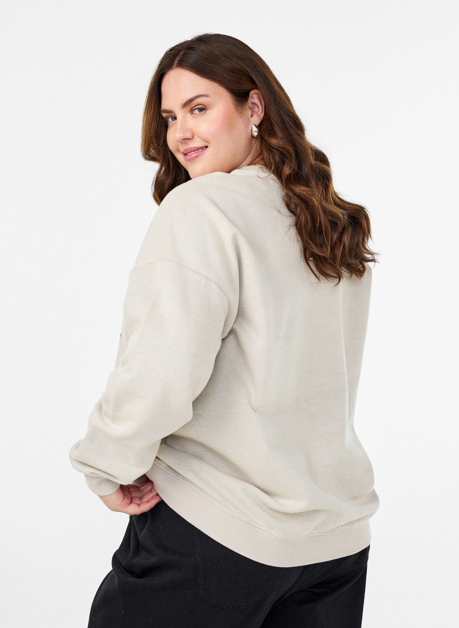 Zizzi Sweatshirt med tekst foran, Beige, Model image number 2