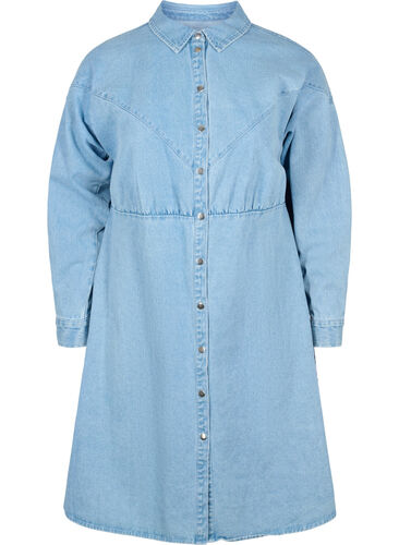 Denimkjole med knapper og lange ærmer, Light blue denim, Packshot image number 0