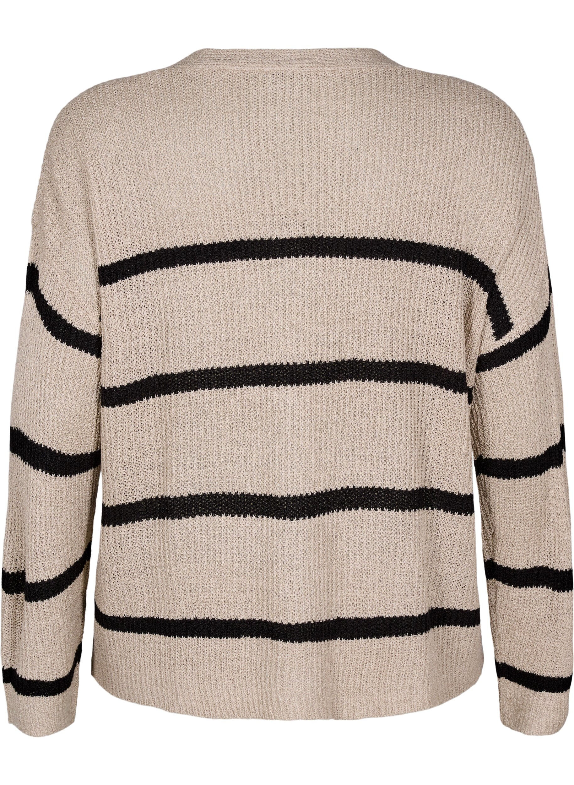 Zizzi FLASH - Strikket cardigan med striber og knapper, Beige, Packshot image number 1