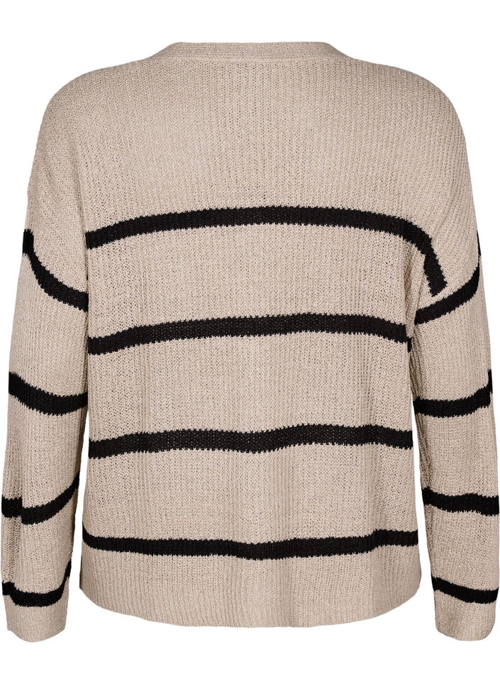 FLASH - Strikket cardigan med striber og knapper, Beige, Packshot image number 1