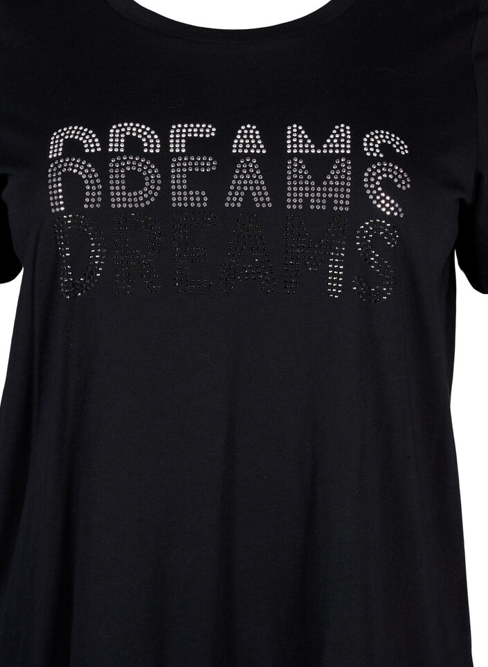 Bomulds t-shirt med rhinesten motiv, Black w. Dream, Packshot image number 2