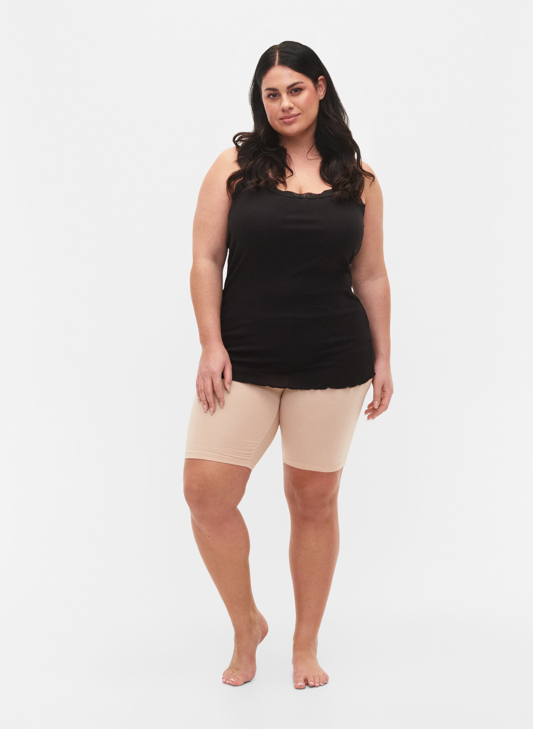 Zizzi2-pak cykelshorts i viskose, Beige, Model image number 1