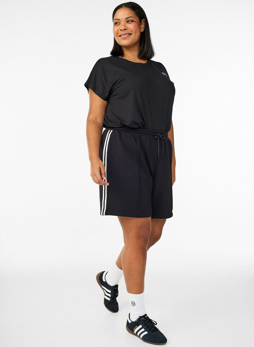 Shorts med h&oslash;j talje og stribedetaljer, Sort, Model image number 1