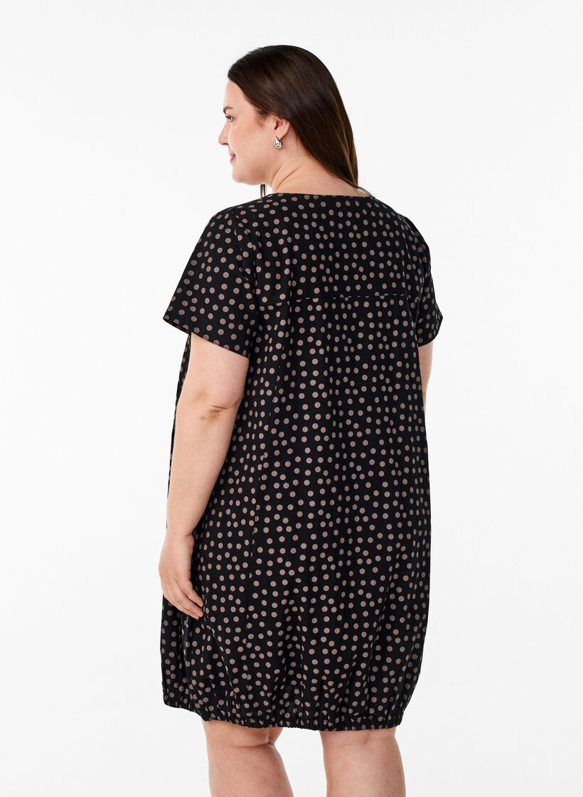 Kort&aelig;rmet bomuldskjole med print, Brun, Model image number 2