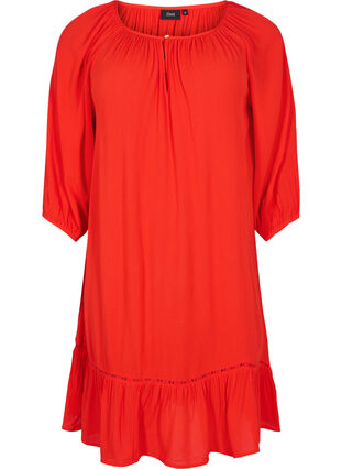 Viskose kjole med 3/4 ærmer , Fiery Red, Packshot image number 0