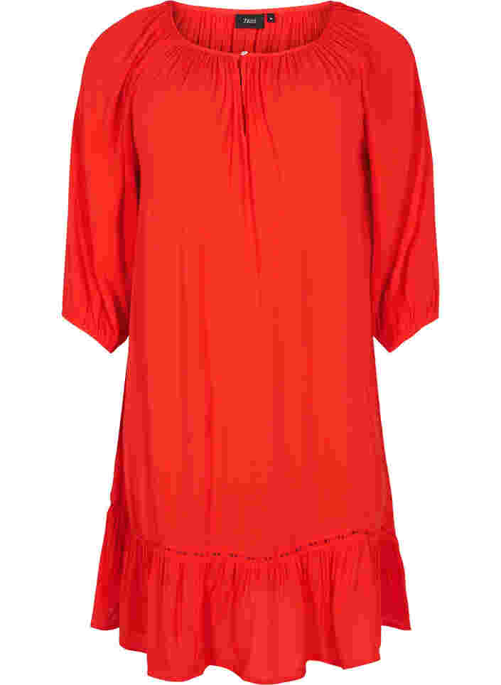 Viskose kjole med 3/4 ærmer , Fiery Red, Packshot image number 0