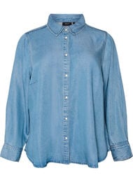 Denimskjorte i lyocell med trykknapper, Bl&aring;