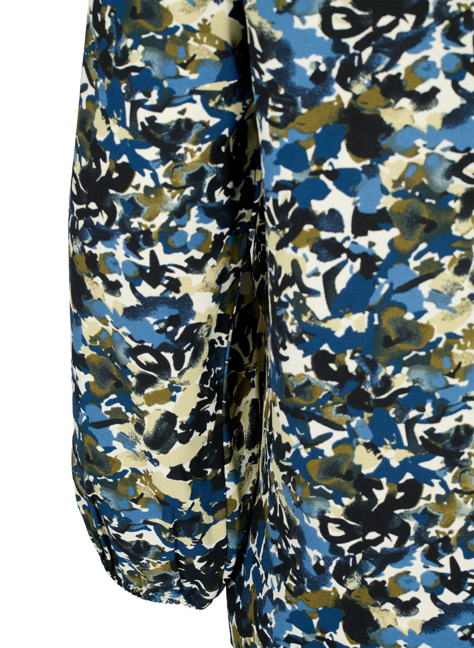 Zizzi Bluse med puf&aelig;rmer, Blue Green AOP, Packshot image number 3