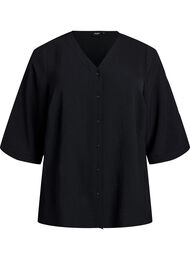 Skjortebluse med V-udsk&aelig;ring og 3/4-&aelig;rmer, Sort
