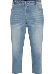 7/8 jeans med rå kanter og høj talje, Light blue denim