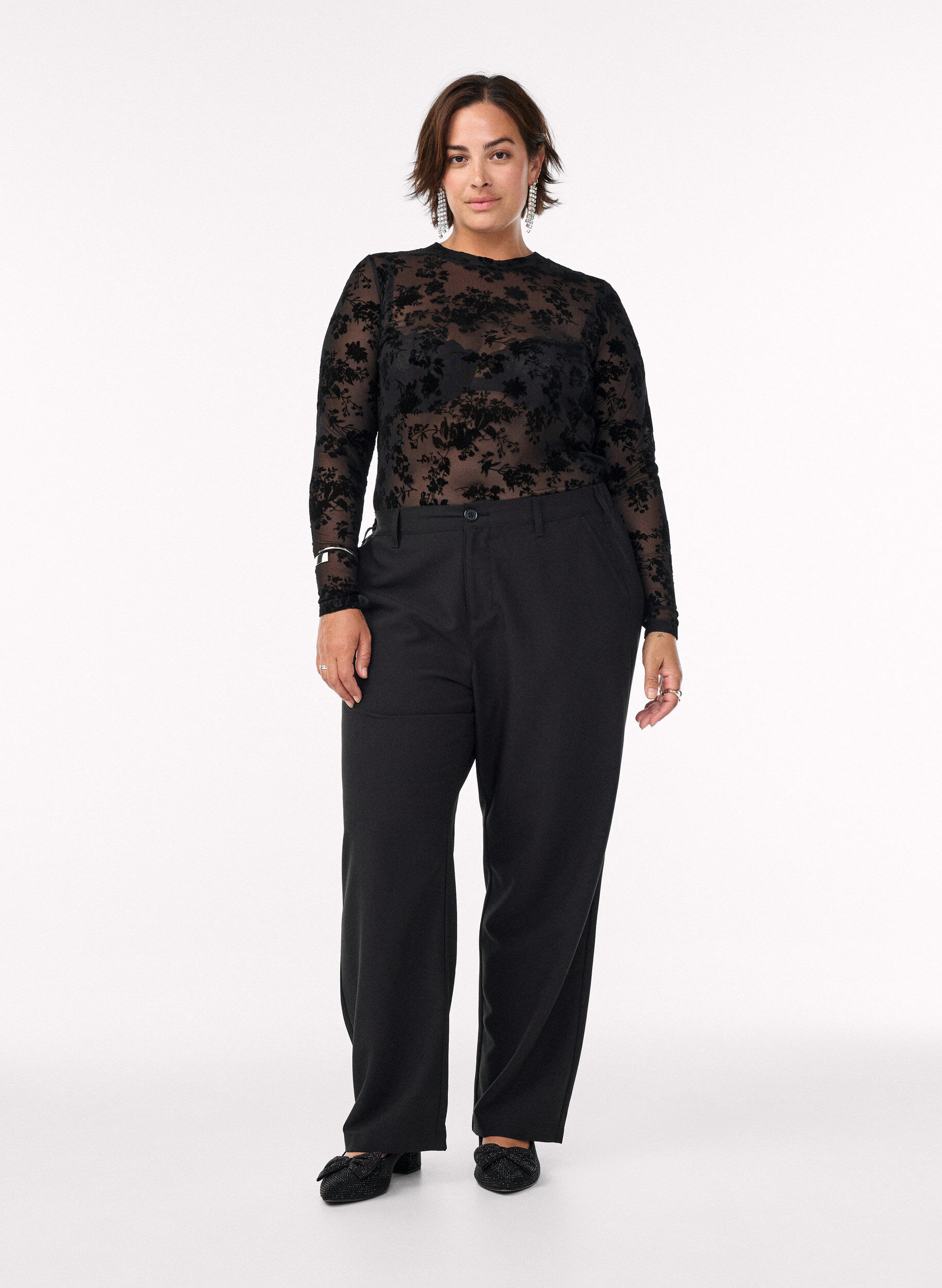 ZizziMeshbluse med blomsterm&oslash;nster, Sort, Model image number 1