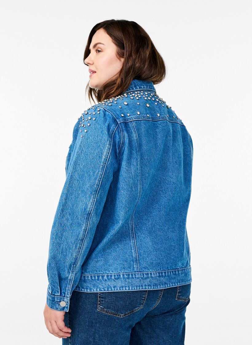 Denimjakke med rhinsten, Blå, Model image number 2
