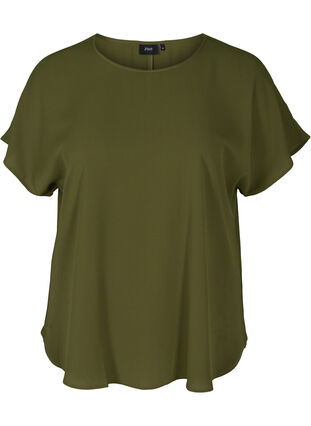 Bluse med korte ærmer og rund halsudskæring, Ivy Green, Packshot image number 0