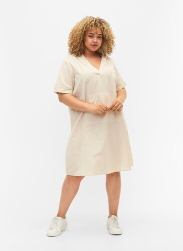 Kortærmet kjole med hætte, Sandshell, Model image number 2