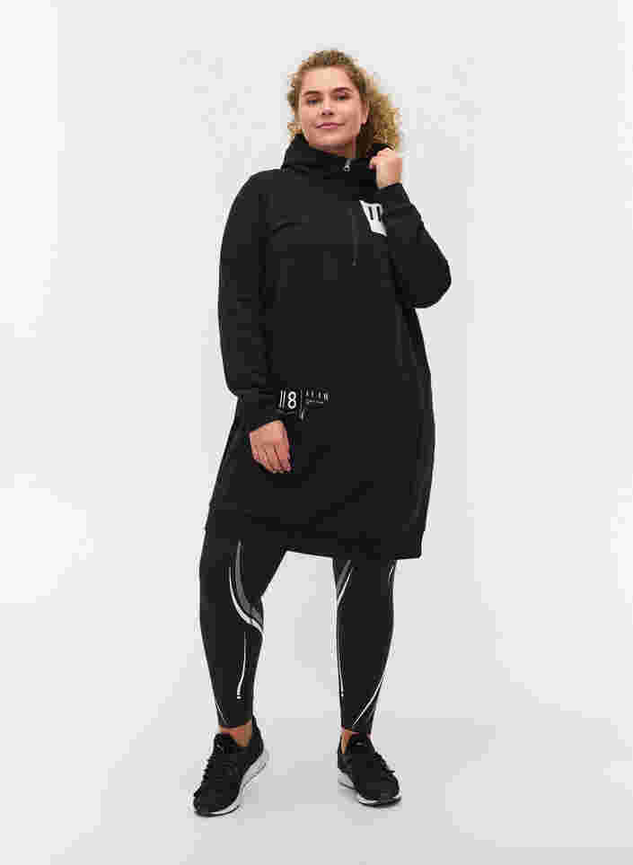 Sweatkjole med hætte og tryk, Black, Model image number 2