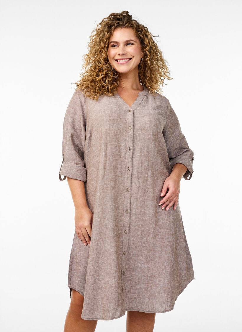 Lang skjorte i h&oslash;r og viskose, Brun, Model image number 0