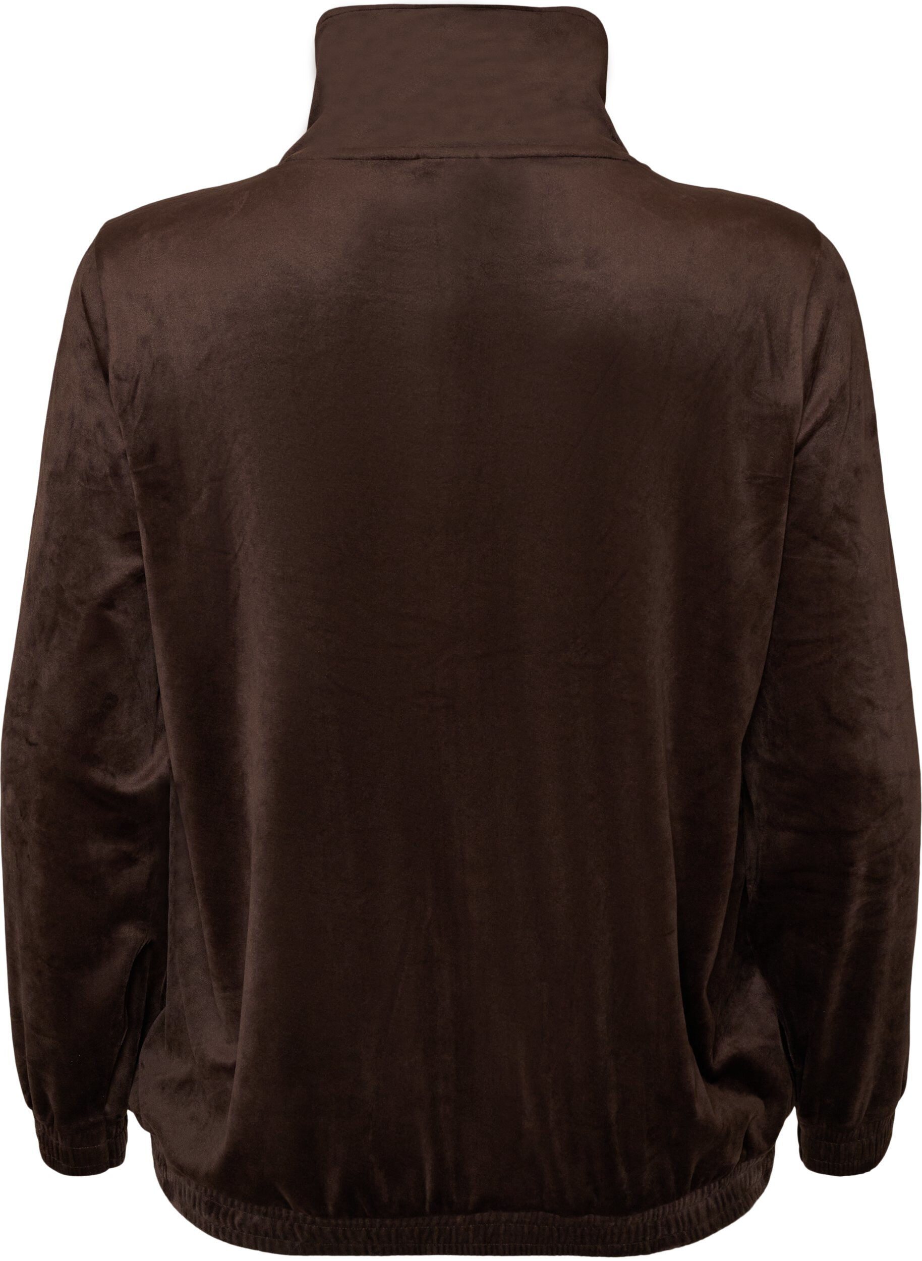ZizziCardigan i bl&oslash;d velour med lynl&aring;s og h&oslash;j krave, Brun, Packshot image number 1