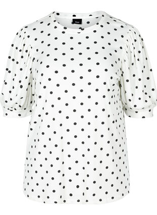 Prikket t-shirt med pufærmer, White w. Black Dots, Packshot image number 0