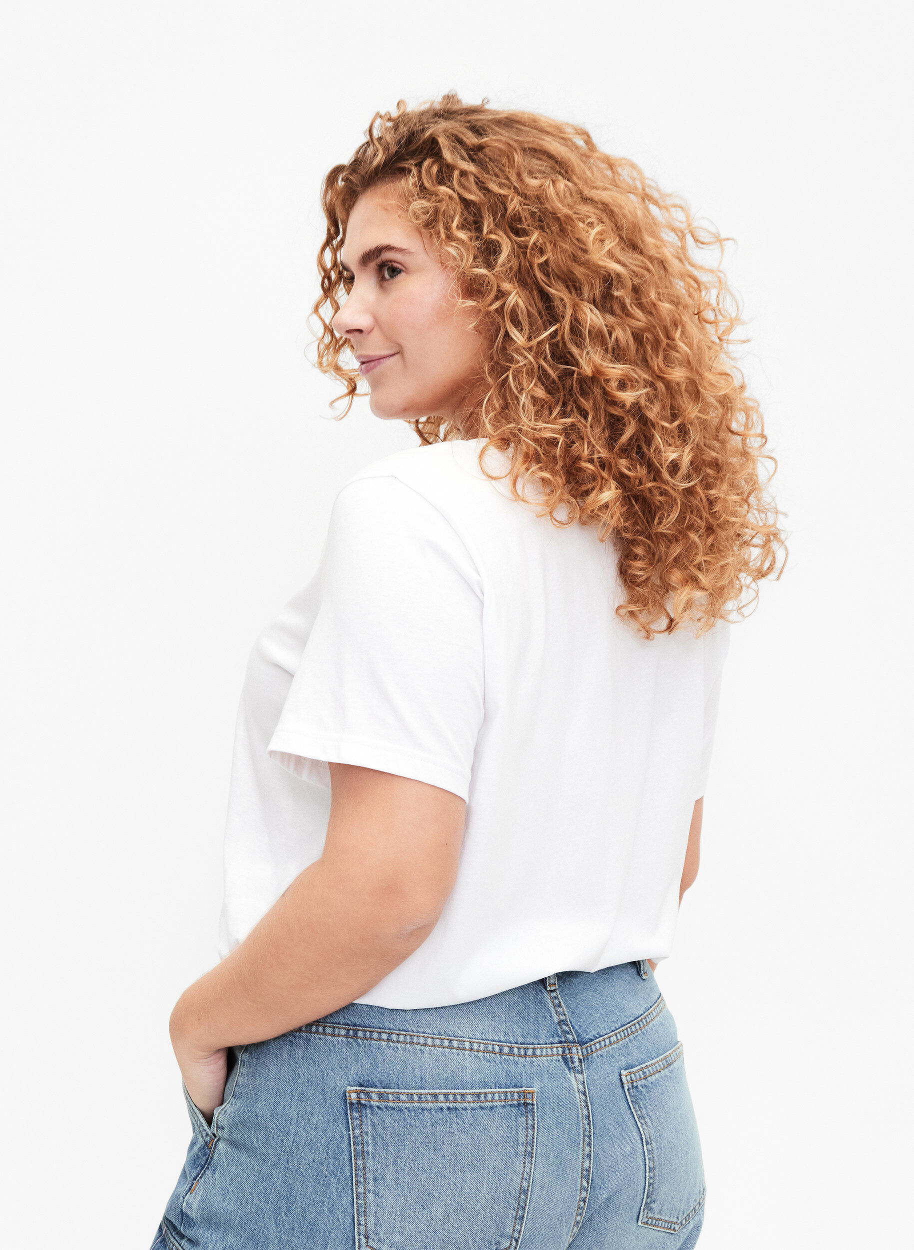 Zizzi T-shirt i bomuld med print og rund hals , B. White W. Hearts, Model image number 1