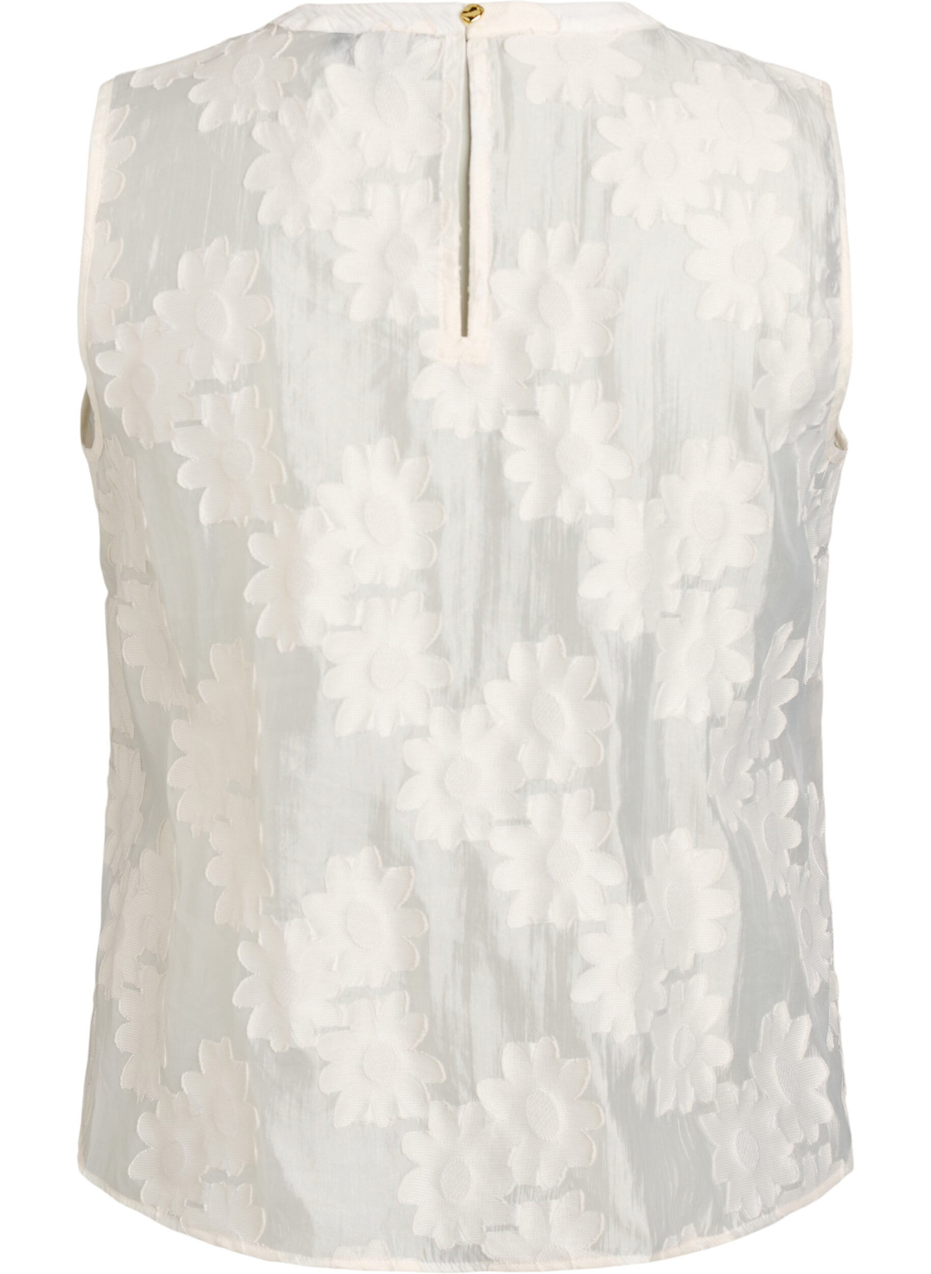 Zizzi &AElig;rmel&oslash;s top i jacquard med blomsterstruktur, Vanilla, Packshot image number 1