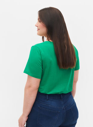 Ensfarvet basis t-shirt i bomuld, Jolly Green, Model image number 1