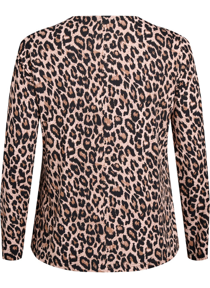 Lang&aelig;rmet bluse med leopardprint, Brun, Packshot image number 1