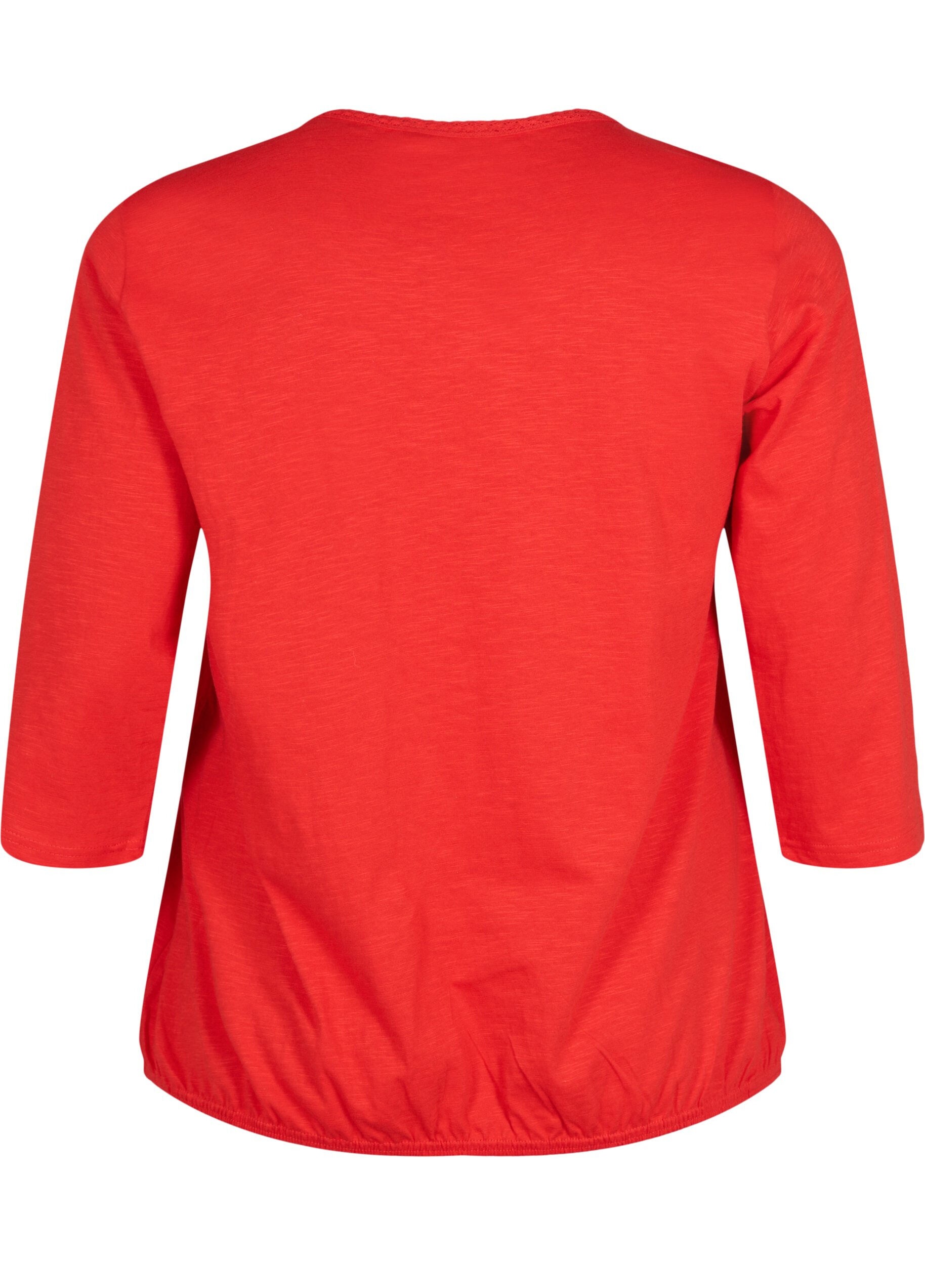 Zizzi Bomuldsbluse med 3/4 &aelig;rmer, Fiery Red, Packshot image number 1
