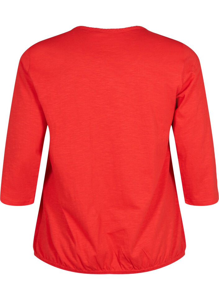 Bomuldsbluse med 3/4 ærmer, Fiery Red, Packshot image number 1