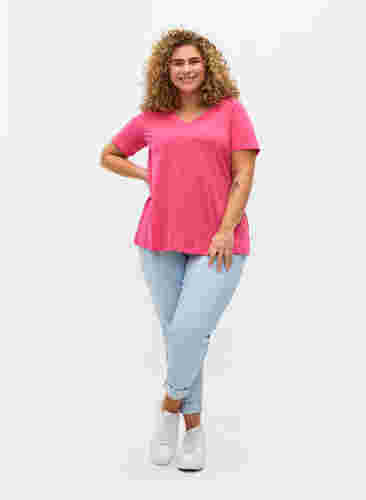 Basis t-shirt med v-hals, Fandango Pink, Model image number 2