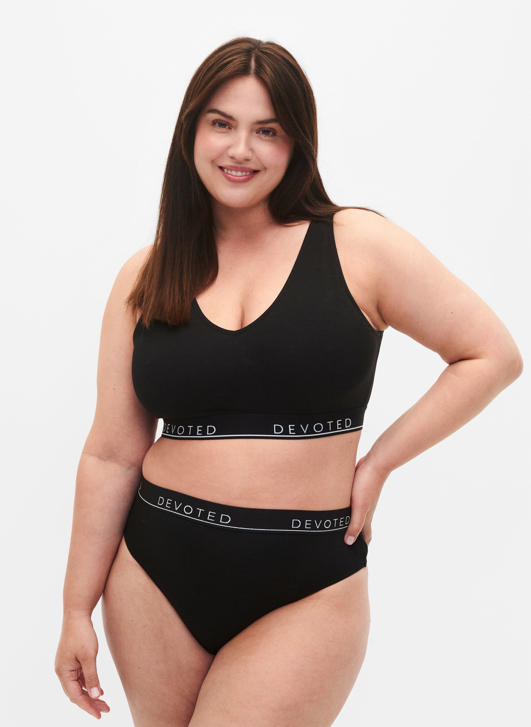 Bomulds g-streng med regul&aelig;r talje, Sort, Model