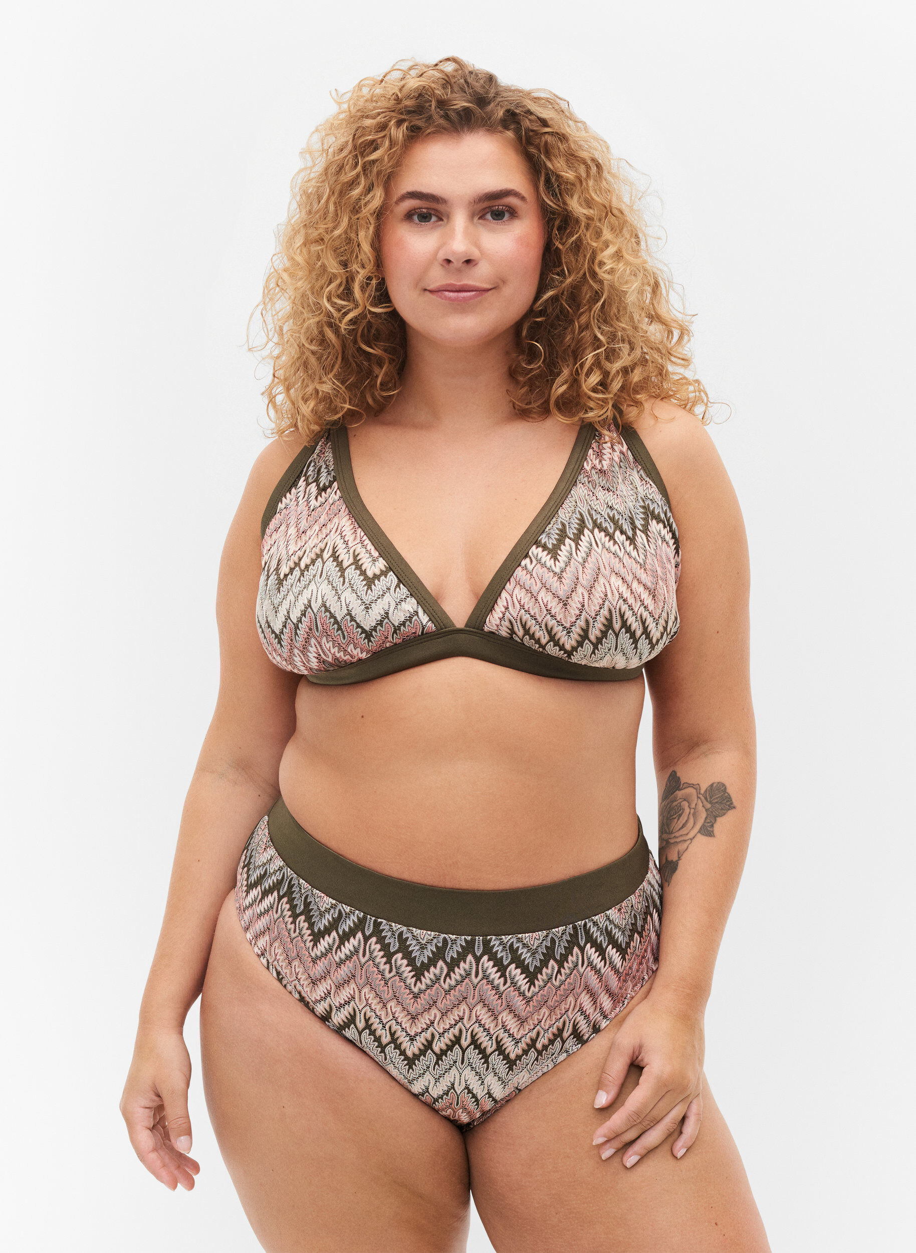 Zizzi M&oslash;nstret bikini tai trusse med h&oslash;j talje , Beech AOP, Model image number 0