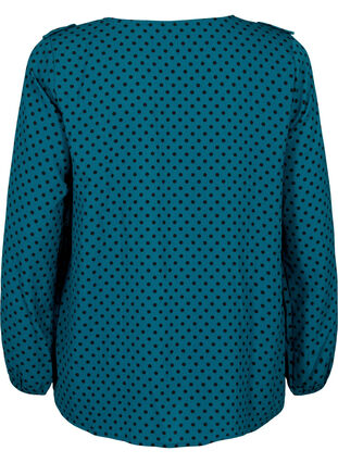 Langærmet bluse med flæser, Shaded Spruce Dot, Packshot image number 1