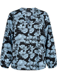 Skjortebluse med v-hals og print, Black B. Flower AOP