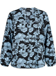 Skjortebluse med v-hals og print, Black B. Flower AOP, Packshot