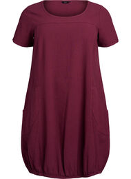 Kortærmet kjole i bomuld, Mørk Bordeaux
