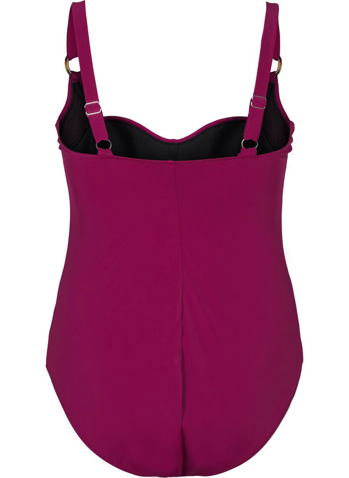 Vatteret badedragt med draperinger, Rød, Packshot image number 1