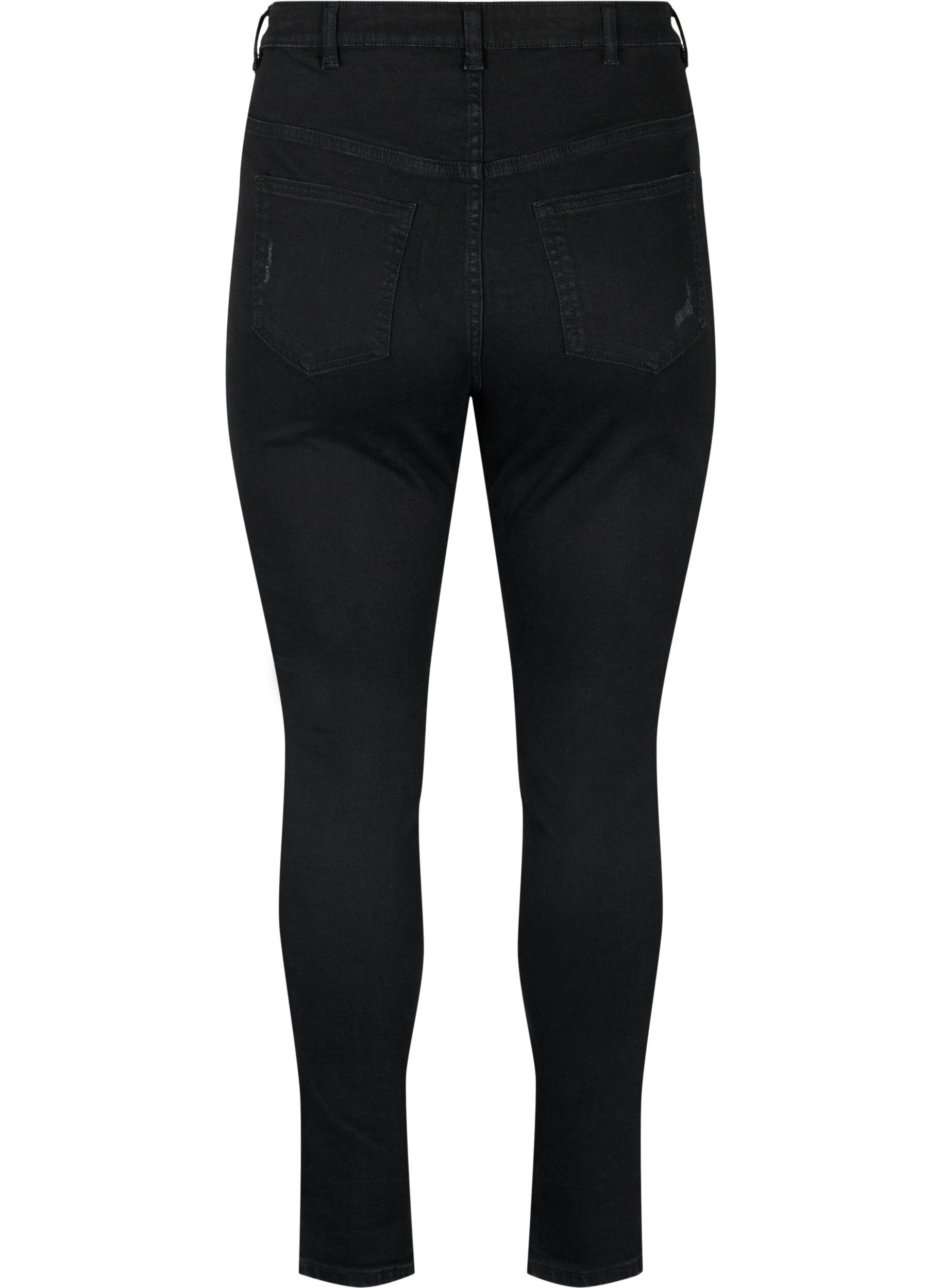 Zizzi T&aelig;tsiddende jeans med sliddetaljer, Black, Packshot image number 1