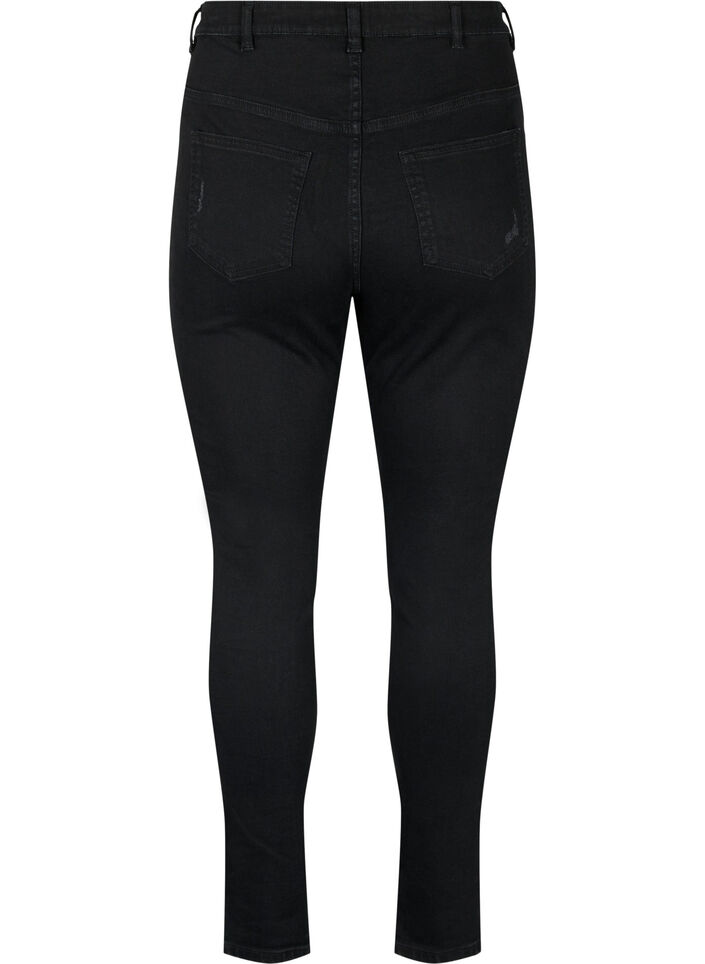 Tætsiddende jeans med sliddetaljer, Black, Packshot image number 1