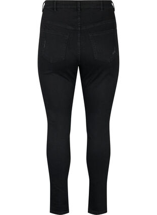 Tætsiddende jeans med sliddetaljer, Black, Packshot image number 1