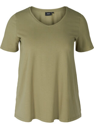Basis t-shirt med v-hals, Deep Lichen Green, Packshot image number 0