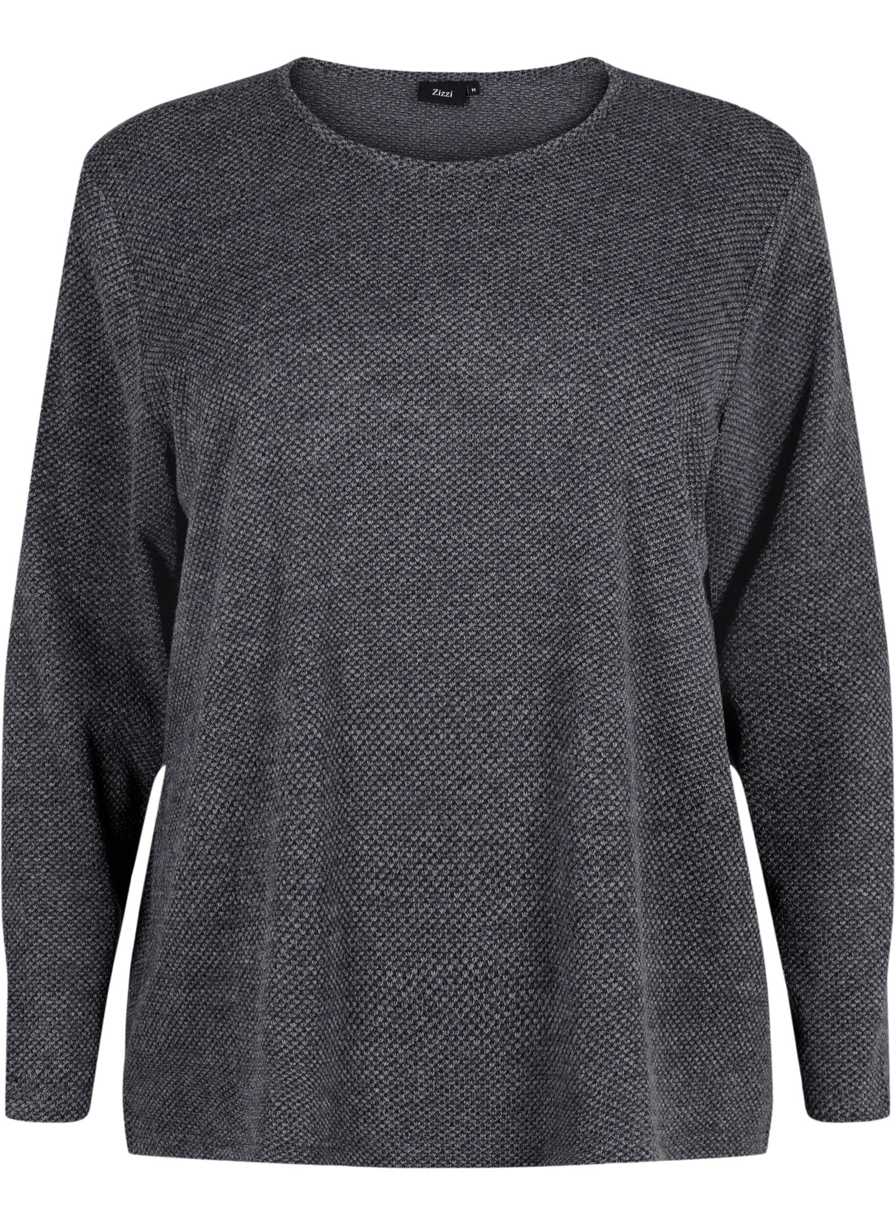 Zizzi Meleret bluse med rund hals og lange &aelig;rmer, Dark Grey, Packshot image number 0