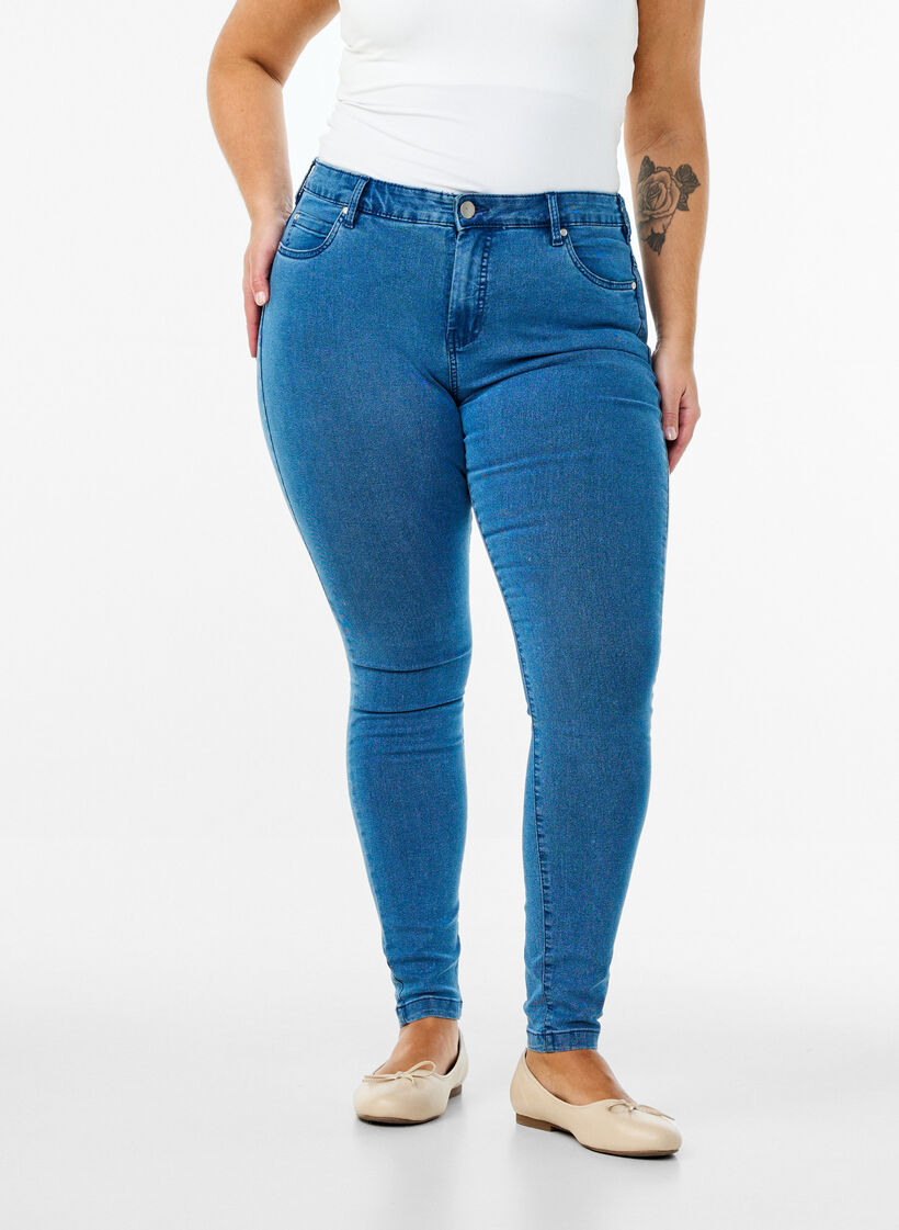 Højtaljede super slim Amy jeans, Blå, Model image number 2